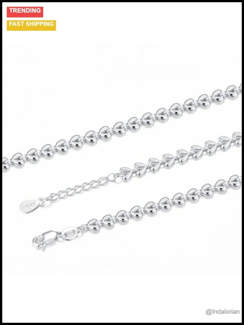 Sterling Silver Heart Bracelet Link Chain for Women